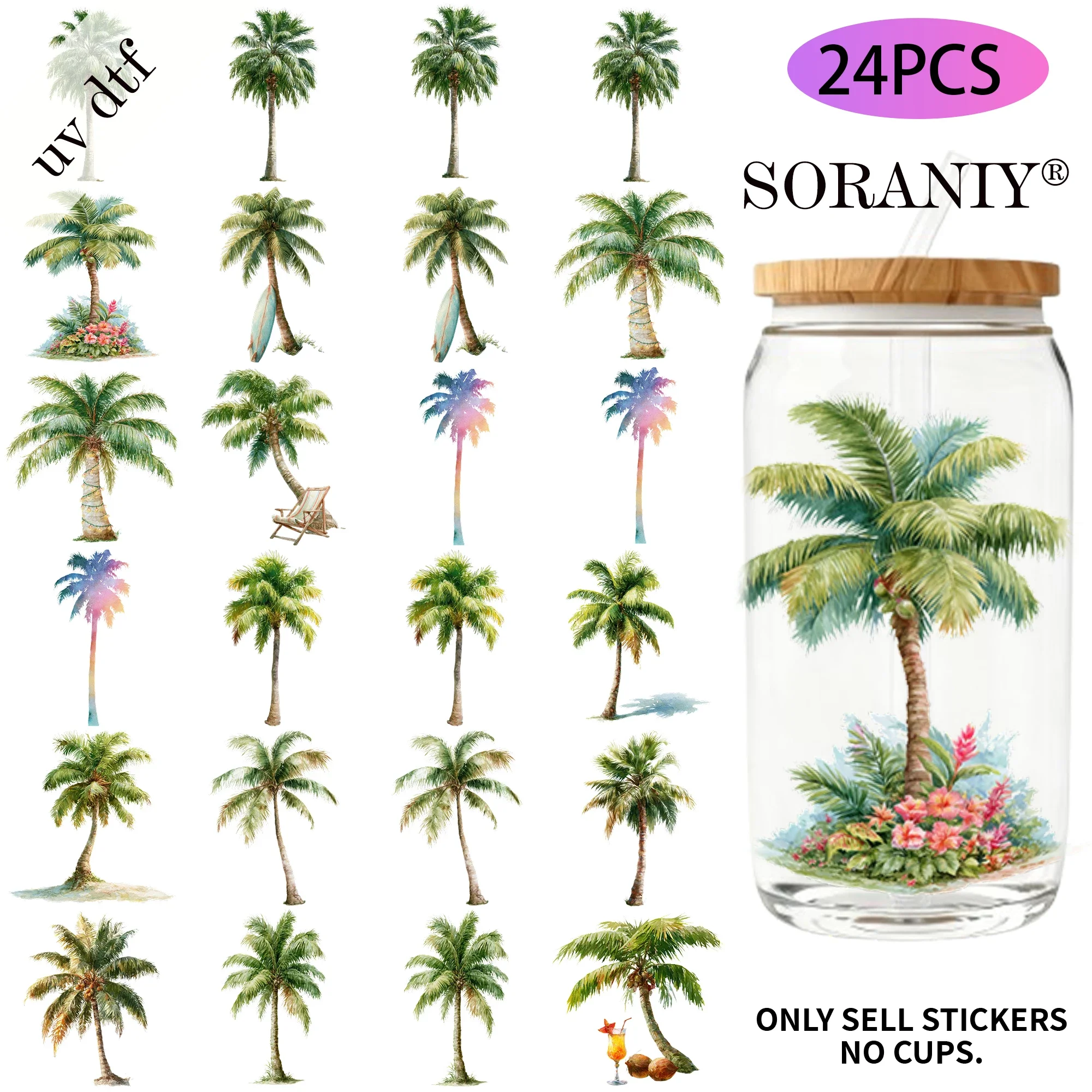 24PCS/Set Palm Tree Watercolor - đánh giá và giá Rdta Tank Glass